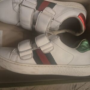 Gucci Kids White Sneakers with Red and Green Accents
